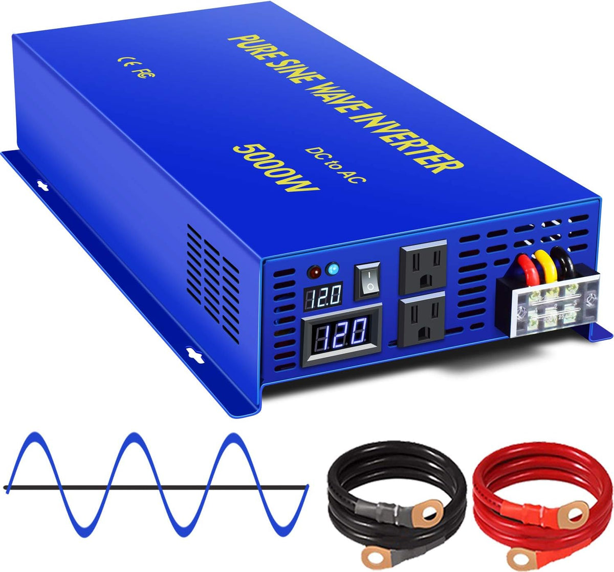 3500W Pure Sine Wave Power Inverter DC 12V to AC 110V with LCD Display H3261
