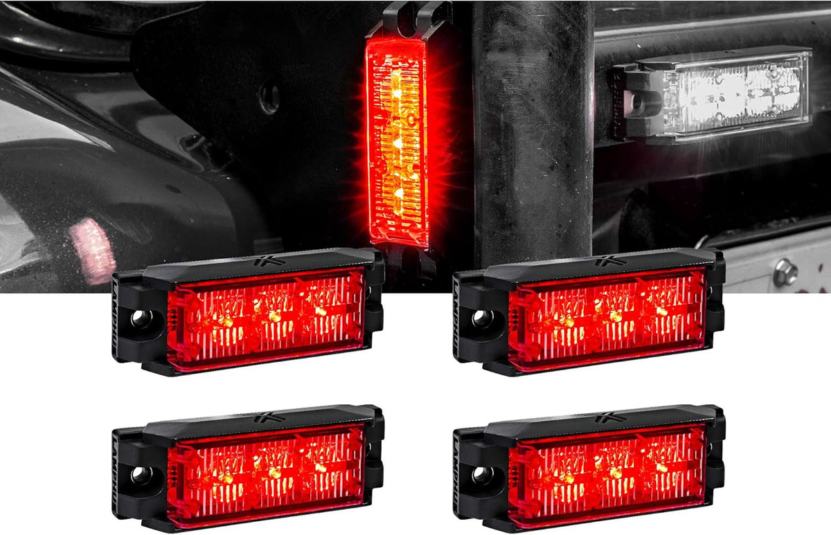 4pc 3.5" 3W RED LED Flashing Strobe Light Head Surface-Mount J80234