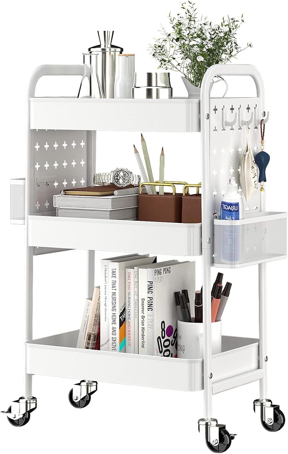 Pink 3-Tier Rolling Utility Storage Cart with Removable Baskets B537144