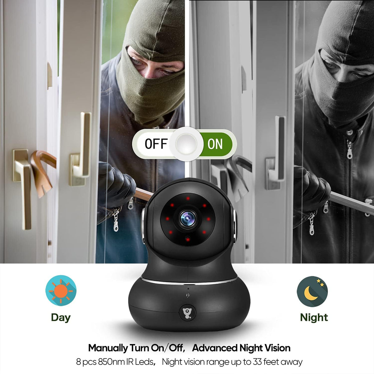 Indoor Security Camera, 1080P WiFi Camera with Motion Detection, Night Vision, 2-Way Audio, 360 Degree Black I7920