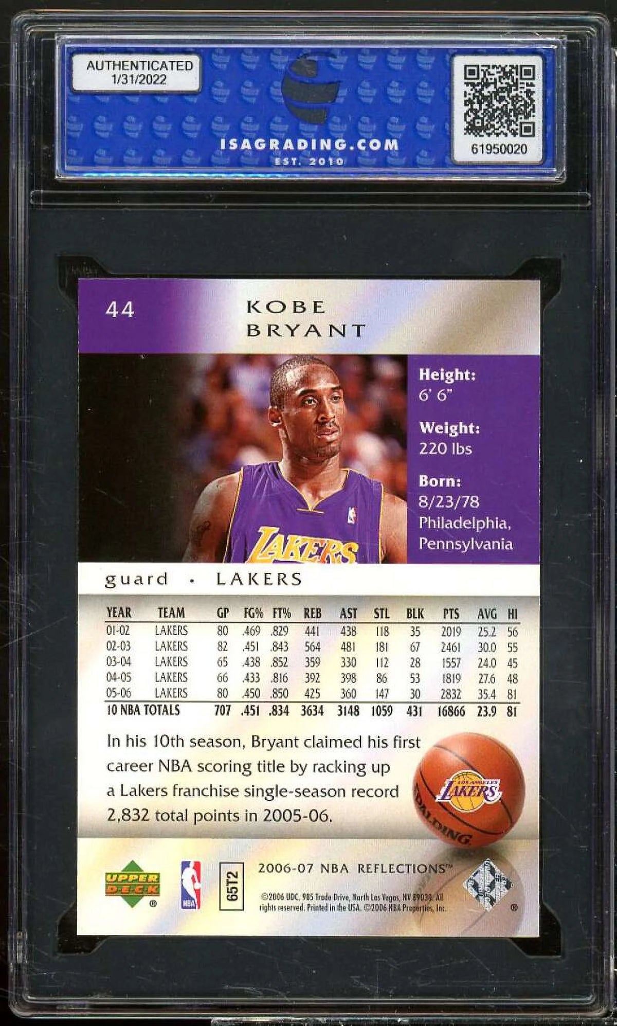 Kobe Bryant Card ISA 10 GEM MINT J287