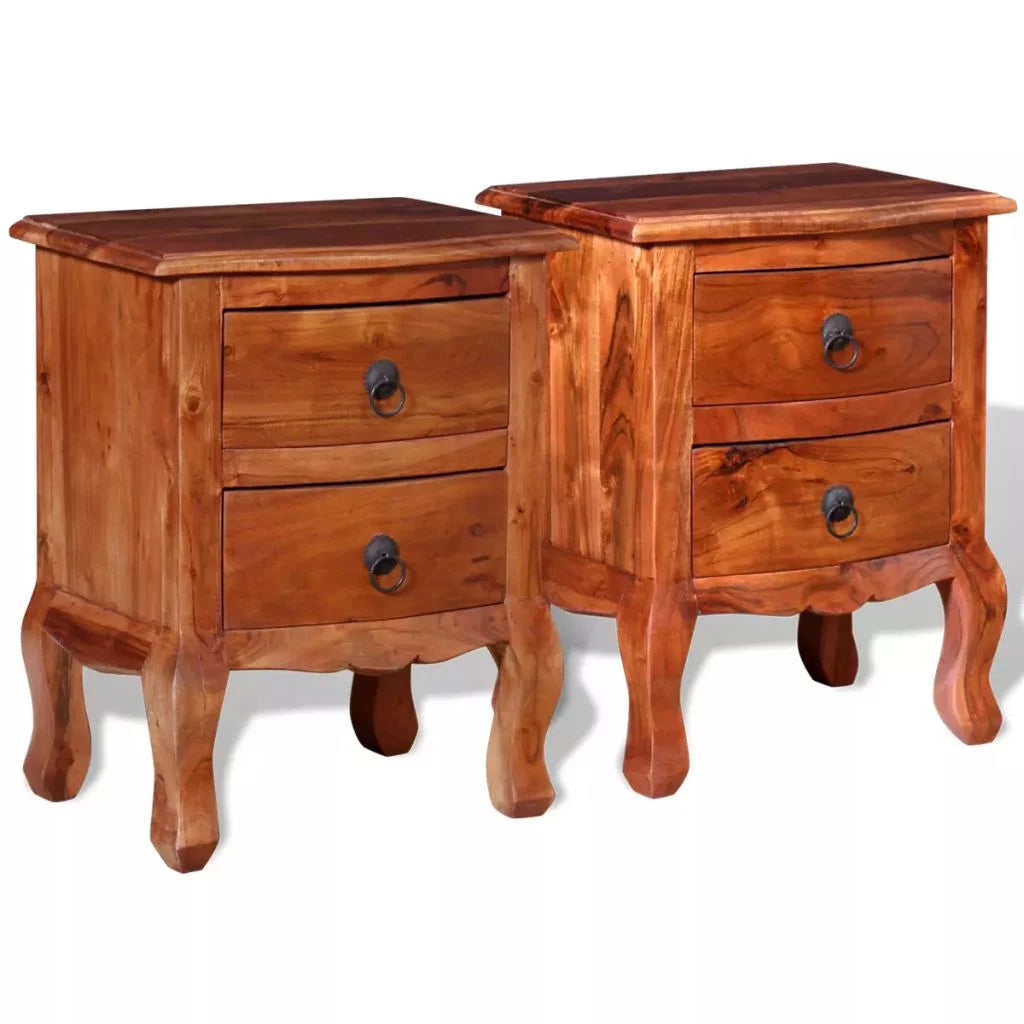 2 pcs Solid Acacia Wood Nightstands with Drawers Z72429