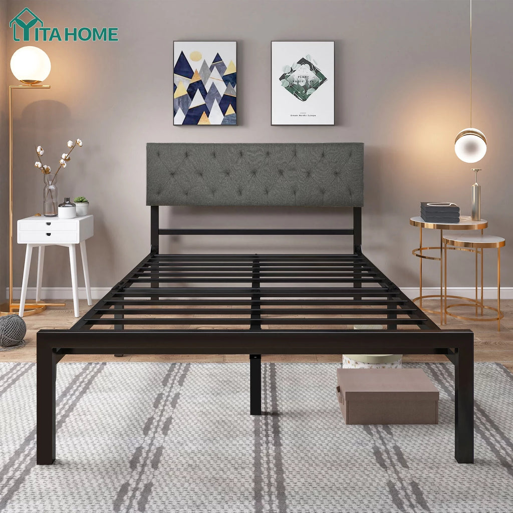 Queen Upholstered Platform Bed Frame with Adjustable Headboard S39742