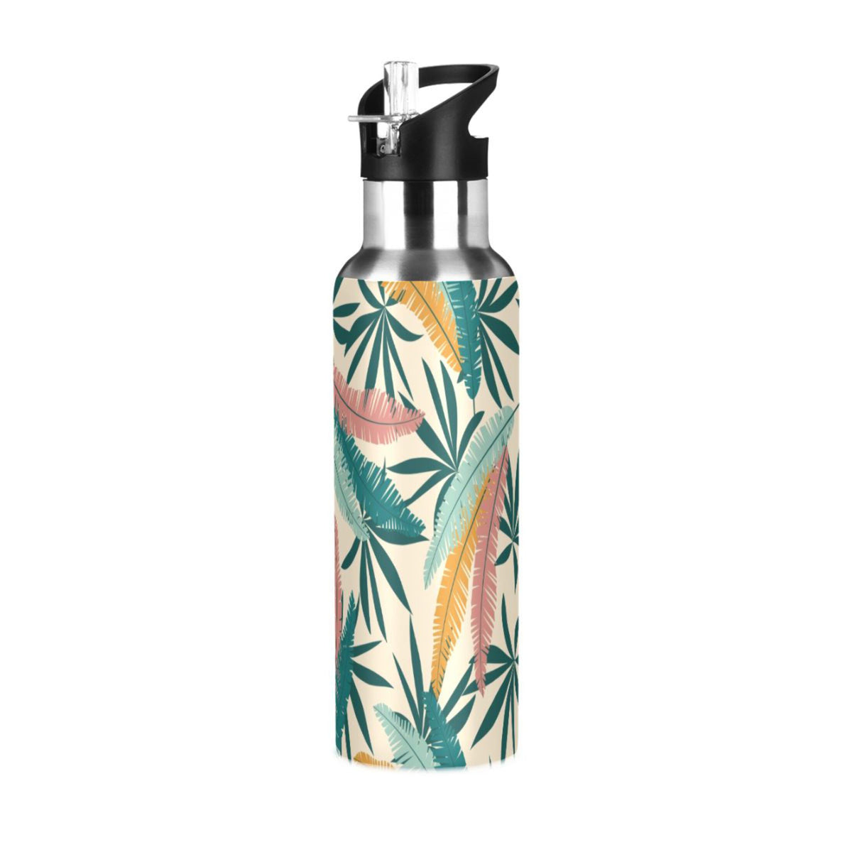 Green Leaves Stainless Steel Insulated Water Bottle with Straw Lid L179102