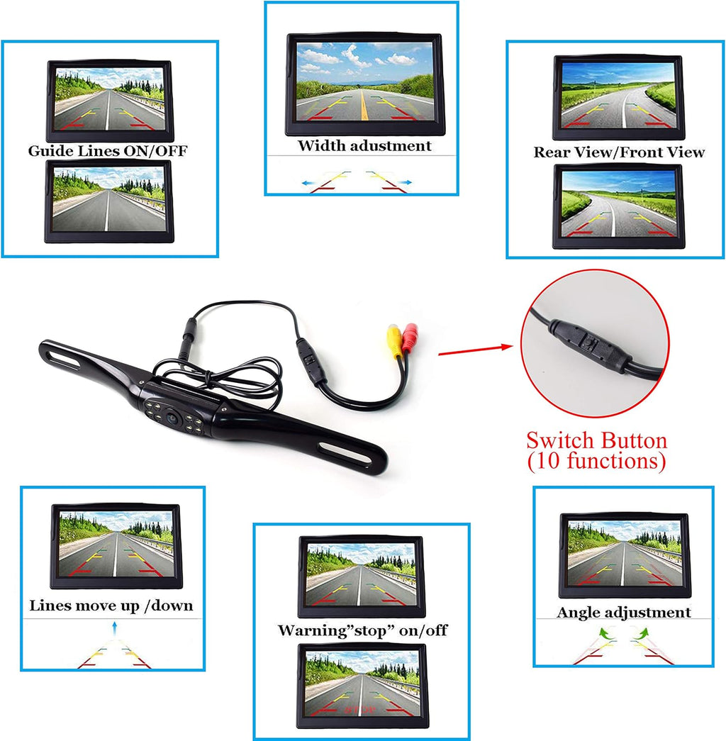 5 TFT LCD Monitor License Plate Backup Camera with 8 LED Night Vision E82360