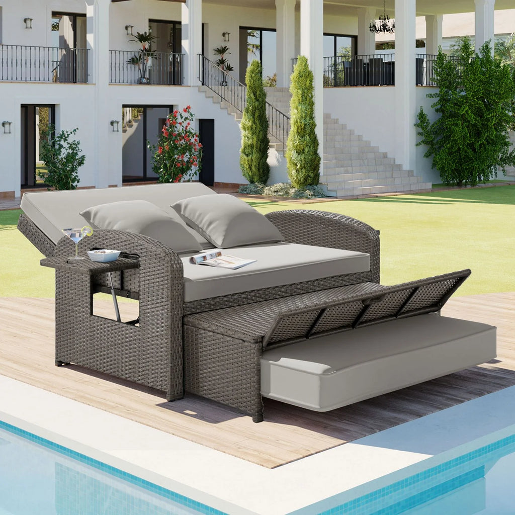 Adjustable Rattan Double Chaise Lounge D127