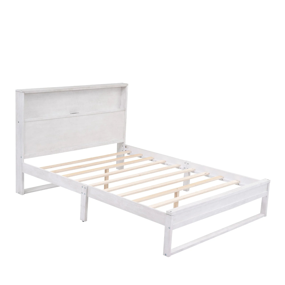 White Queen Size Platform Bed Frame with Storage P7867