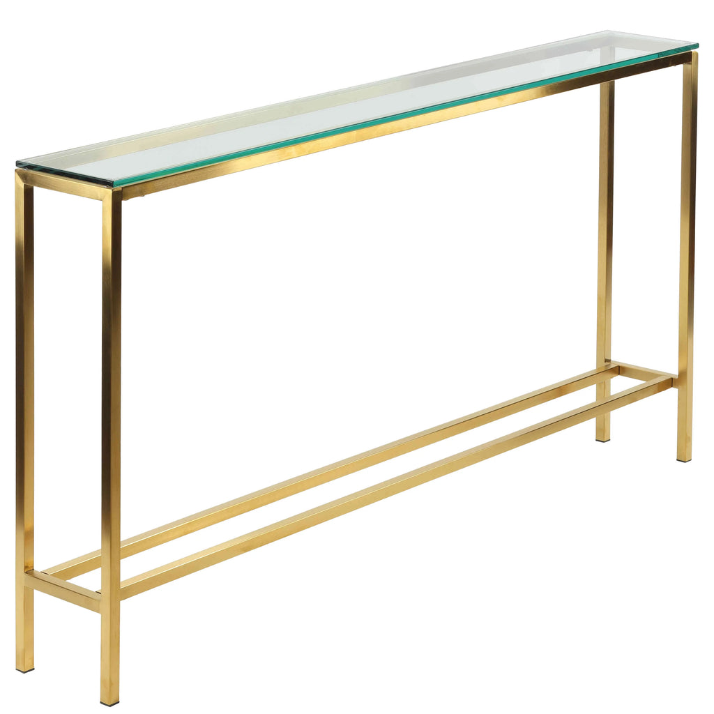Brushed Gold Console Table with Clear Glass C733914