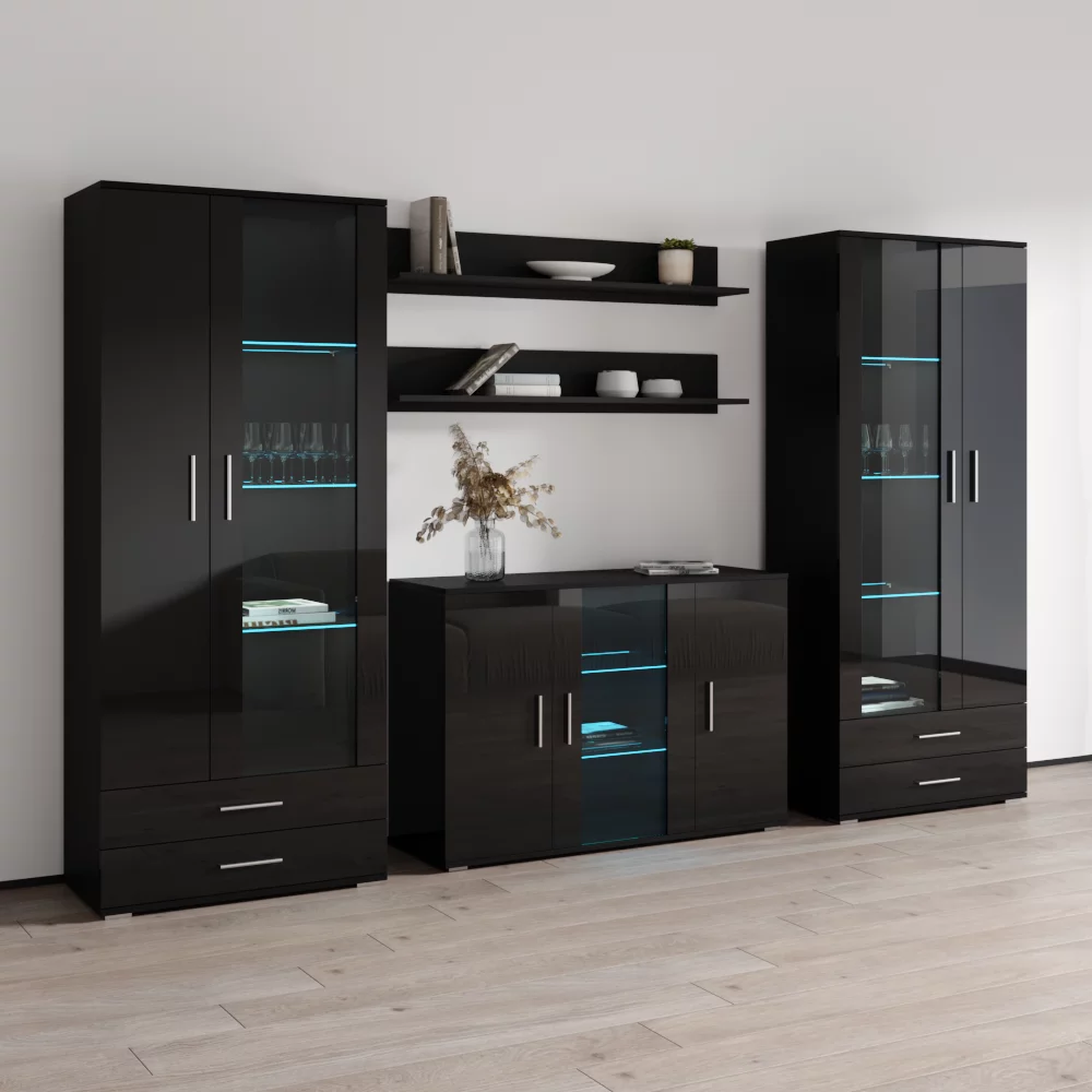 Modern Wall Unit Entertainment Center with LED Lights F292