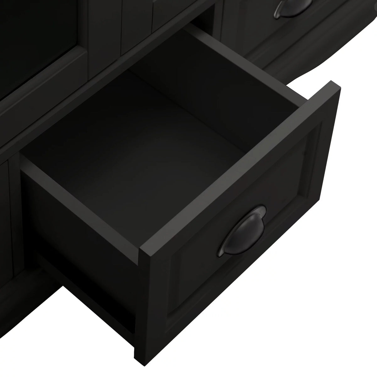 Black Storage Cabinet with Tempered Glass Doors and Triple Drawers O73612