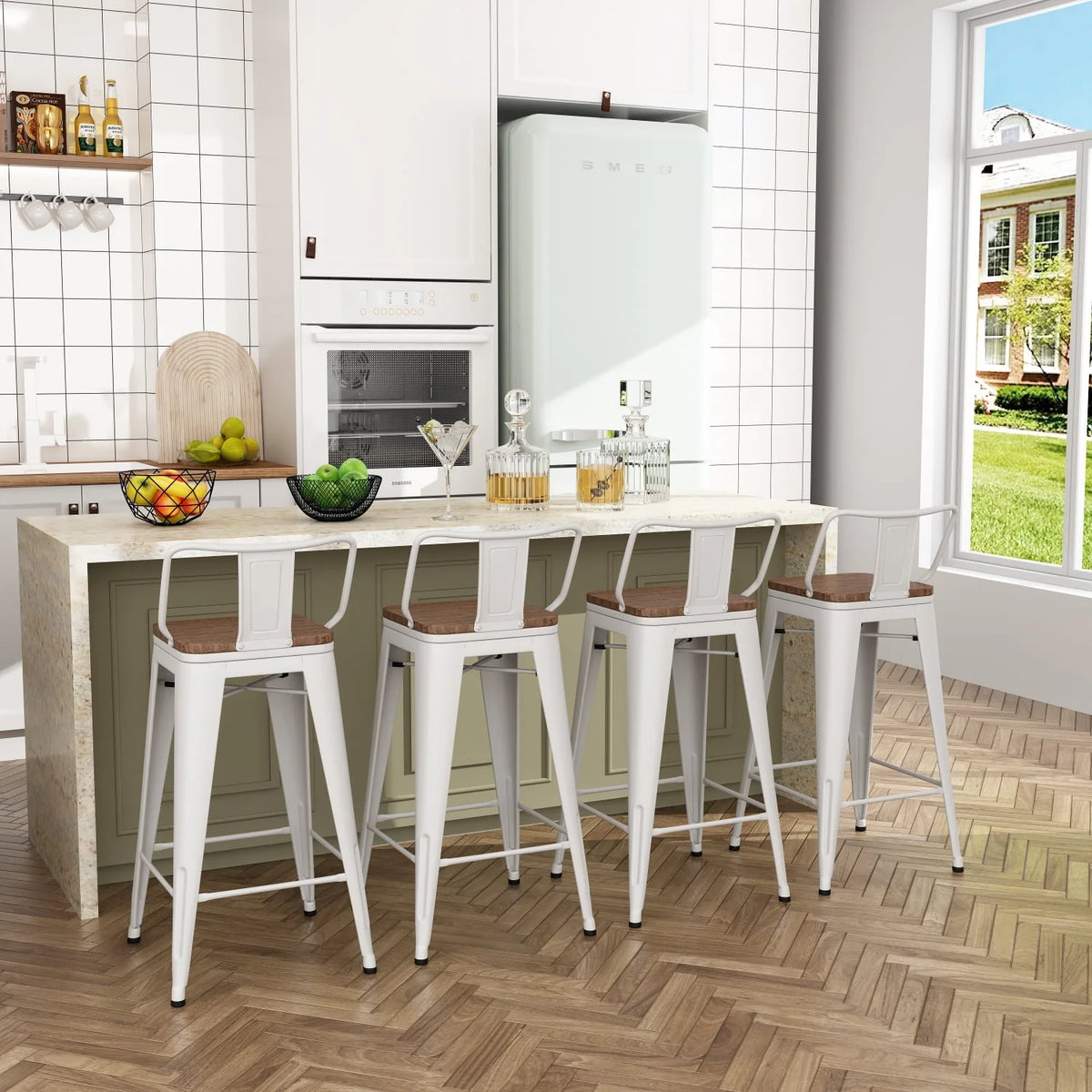 24 Metal Barstools Set of 4 Counter Height with Back N548306