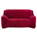 Wine Red Plush Sofa Cover for 2-Seater Furniture X3944