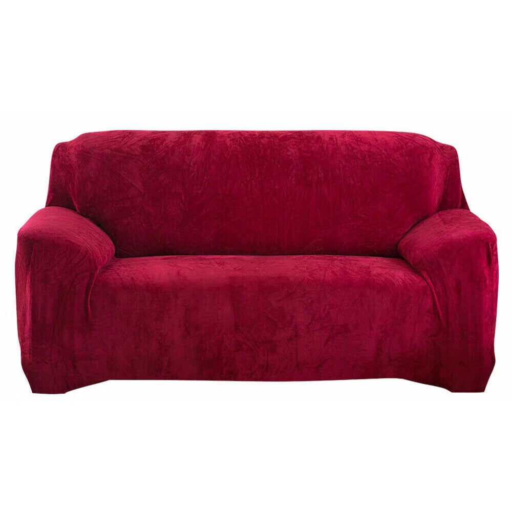 Wine Red Plush Sofa Cover for 2-Seater Furniture X3944