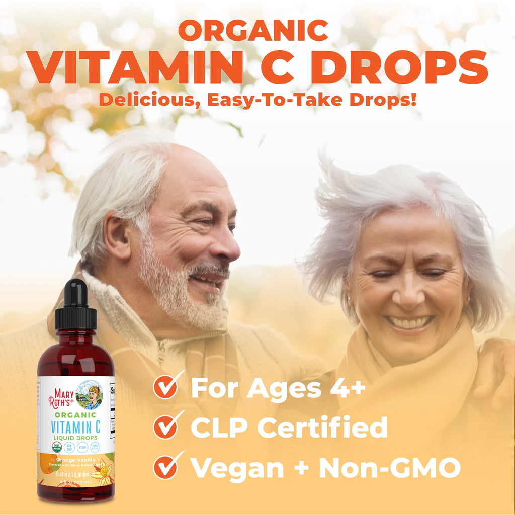 USDA Organic Vitamin C Liquid Drops Orange Vanilla Flavor Vegan Non-GMO 4 fl oz T9974