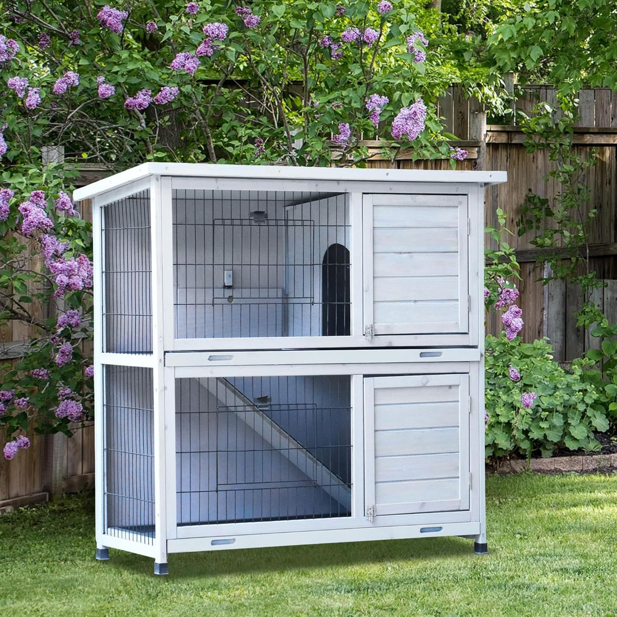 White 2-Story Large Rabbit Hutch with 2 Removable No-Leak Trays M812