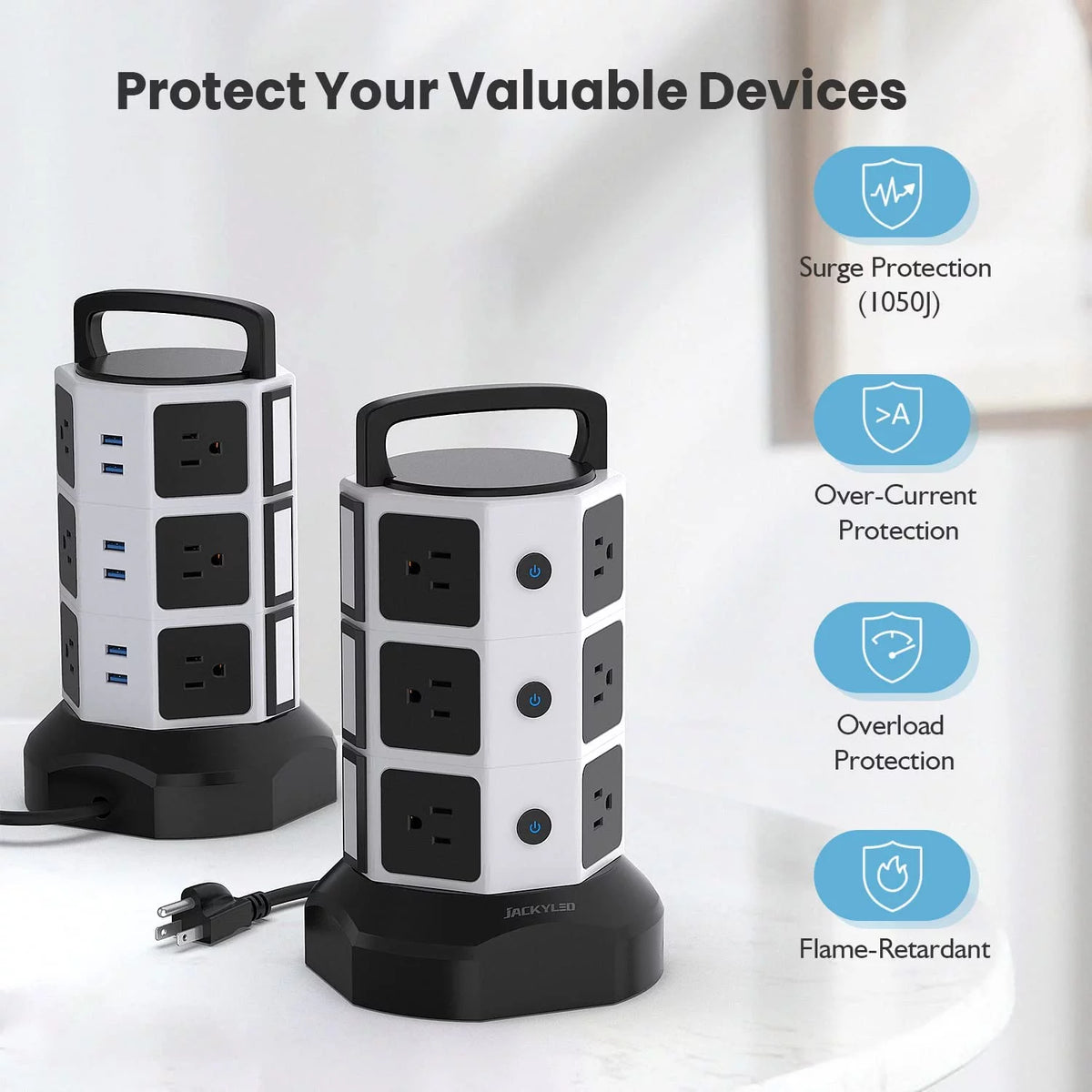 12 AC Outlets 6 USB Ports Power Strip Tower H14126