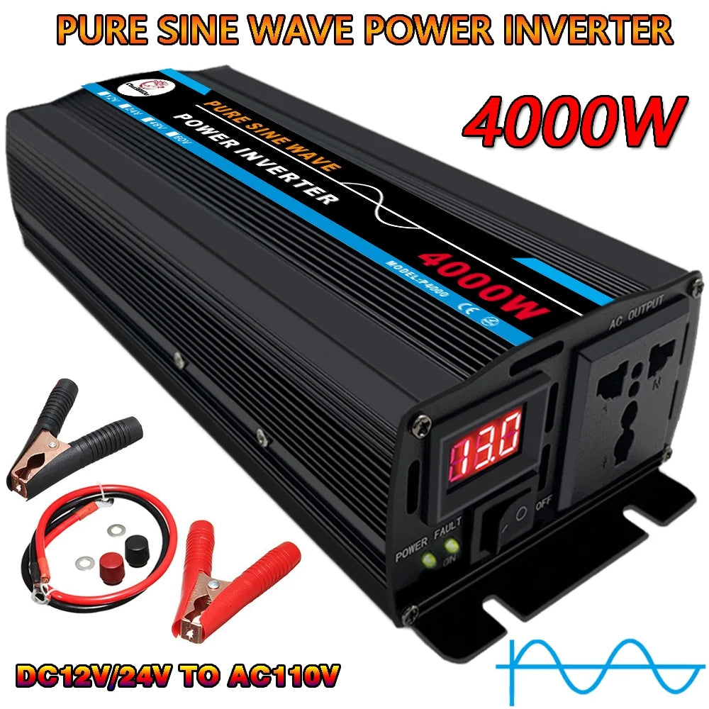 4000W Pure Sine Wave Power Inverter DC12V to AC 120V L7066