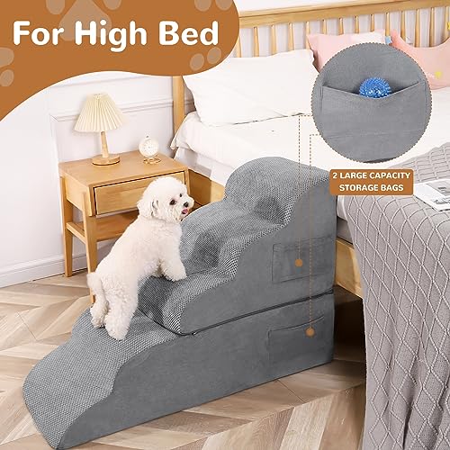 5-Steps Foam Dog Stairs with Removable Cover, Grey C96997