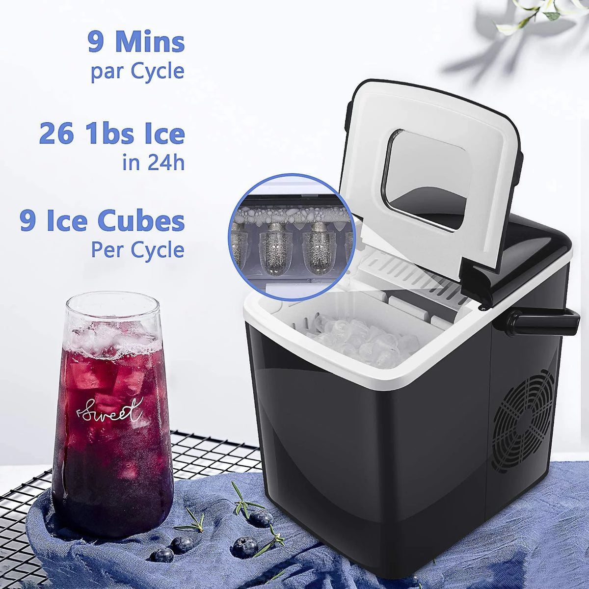 Portable Countertop Ice Maker with 2 Ice Cube Sizes C493