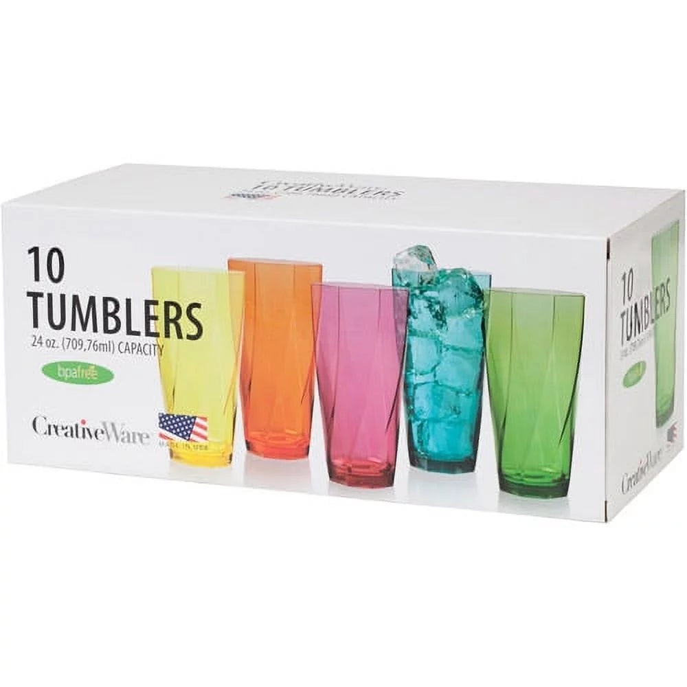 24-Ounce Assorted Plastic Tumblers, Set of 10 Cups S4254
