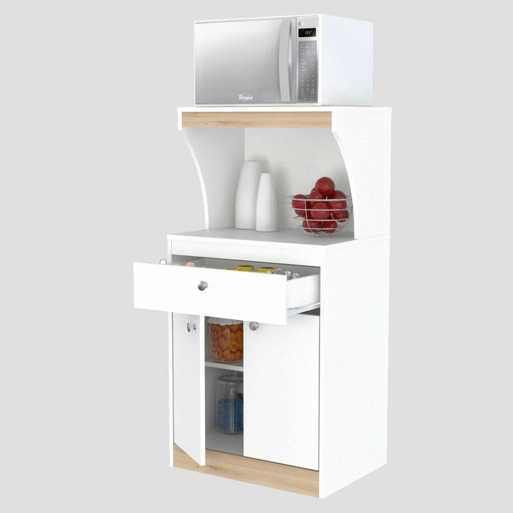 White and Vienes Oak Microwave Cabinet F3352