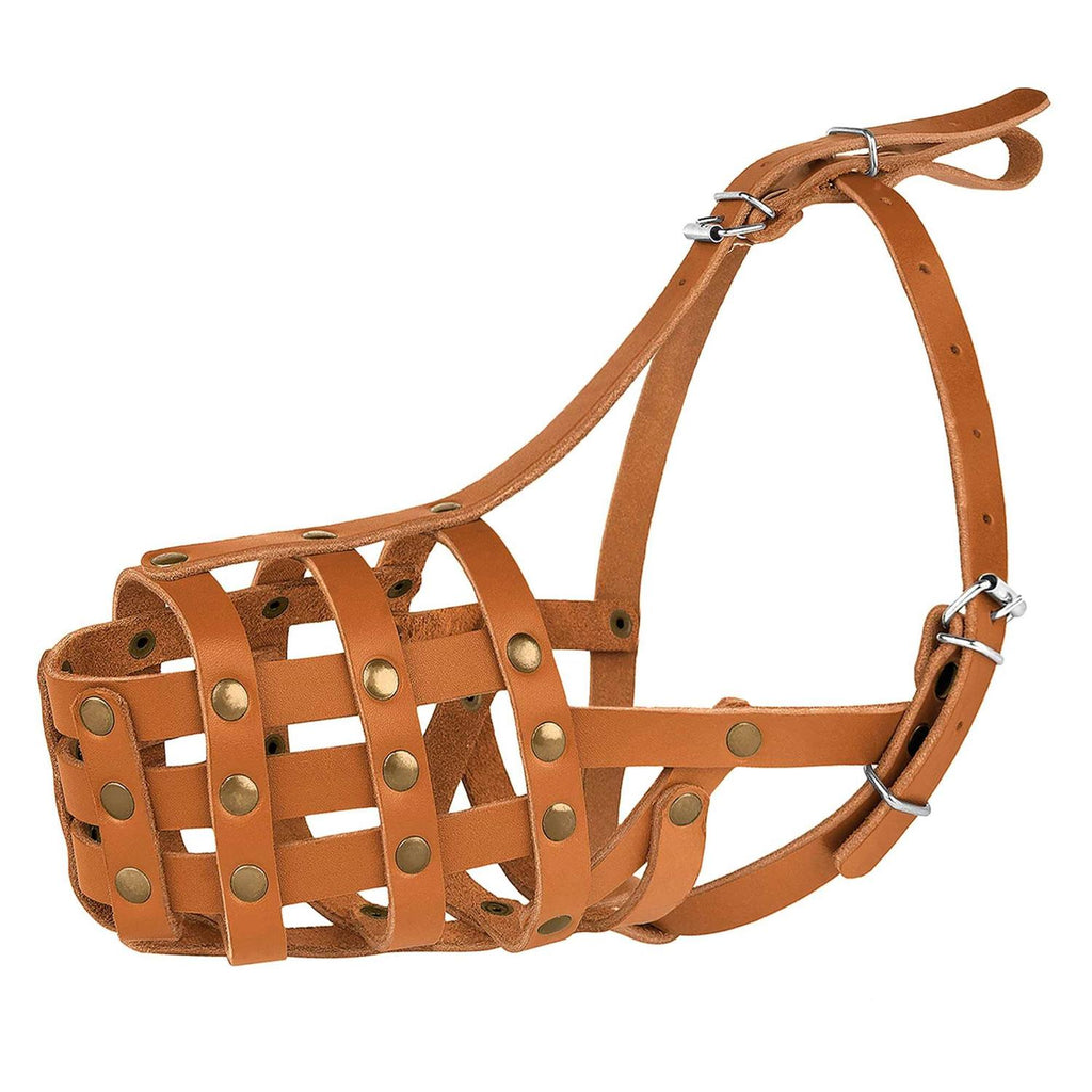 Leather Dog Muzzle Adjustable Breathable Medium Large Breeds Black Brown Red P9372
