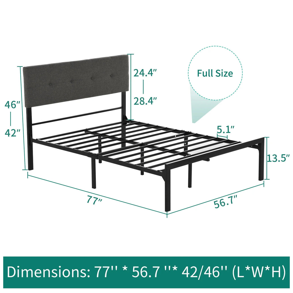 Queen Upholstered Platform Bed Frame with Adjustable Headboard S39742