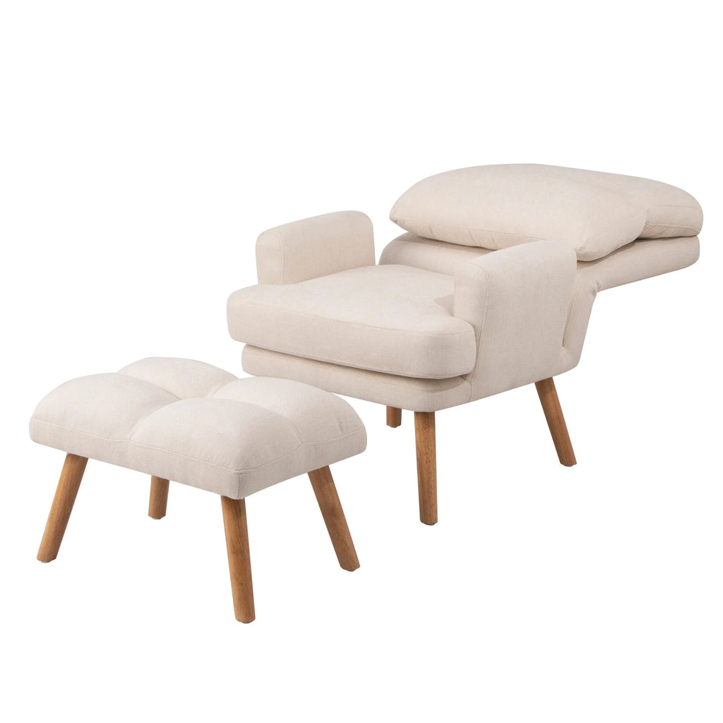 Beige Fabric Accent Chair with Ottoman V483