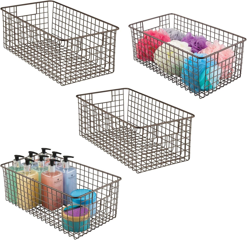 Farmhouse Metal Wire Bathroom Organizer Storage Bin Baskets - 4 Pack - Soft Brass Q3180