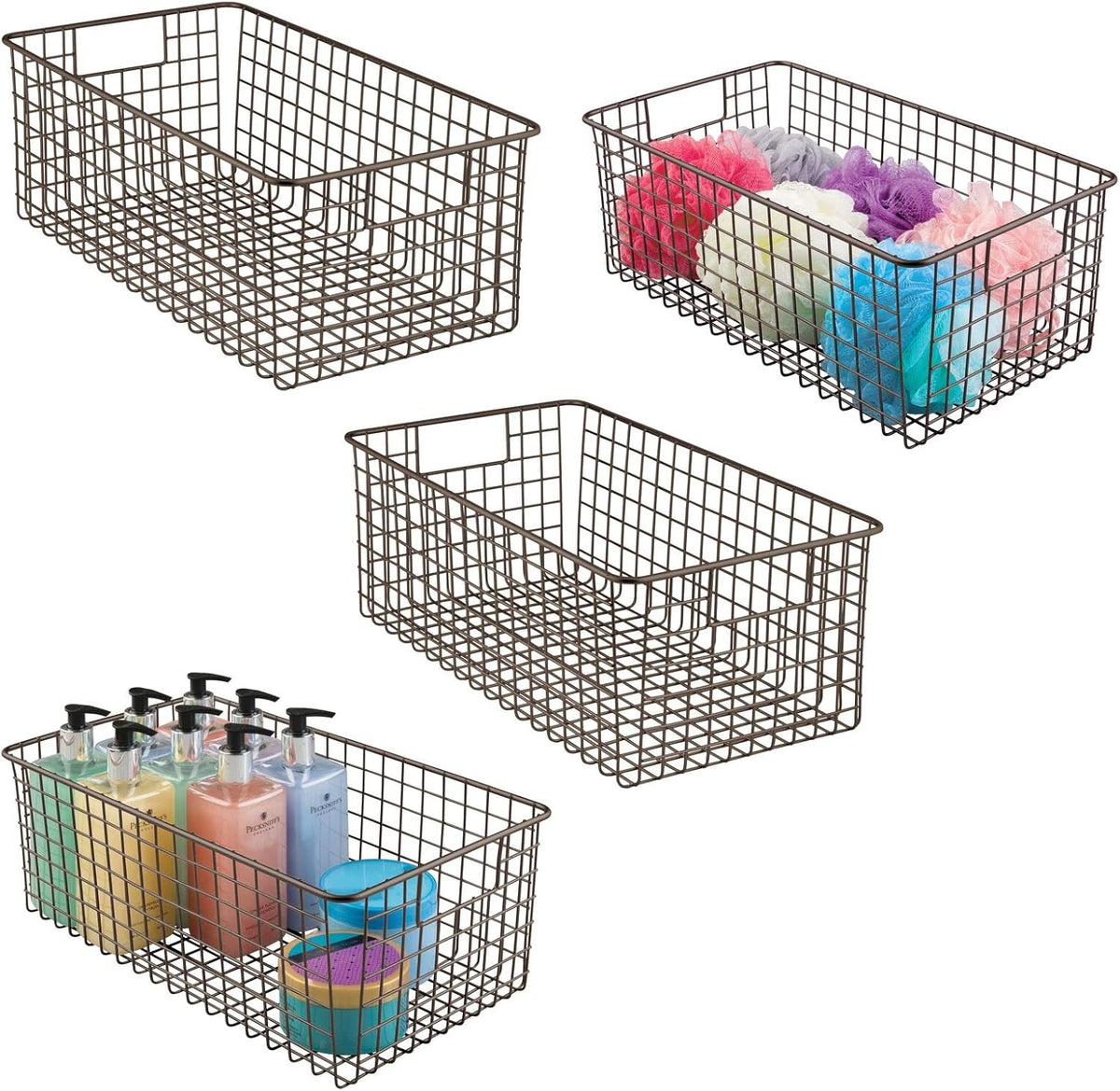 Farmhouse Metal Wire Bathroom Organizer Storage Bin Baskets - 4 Pack - Soft Brass Q3180