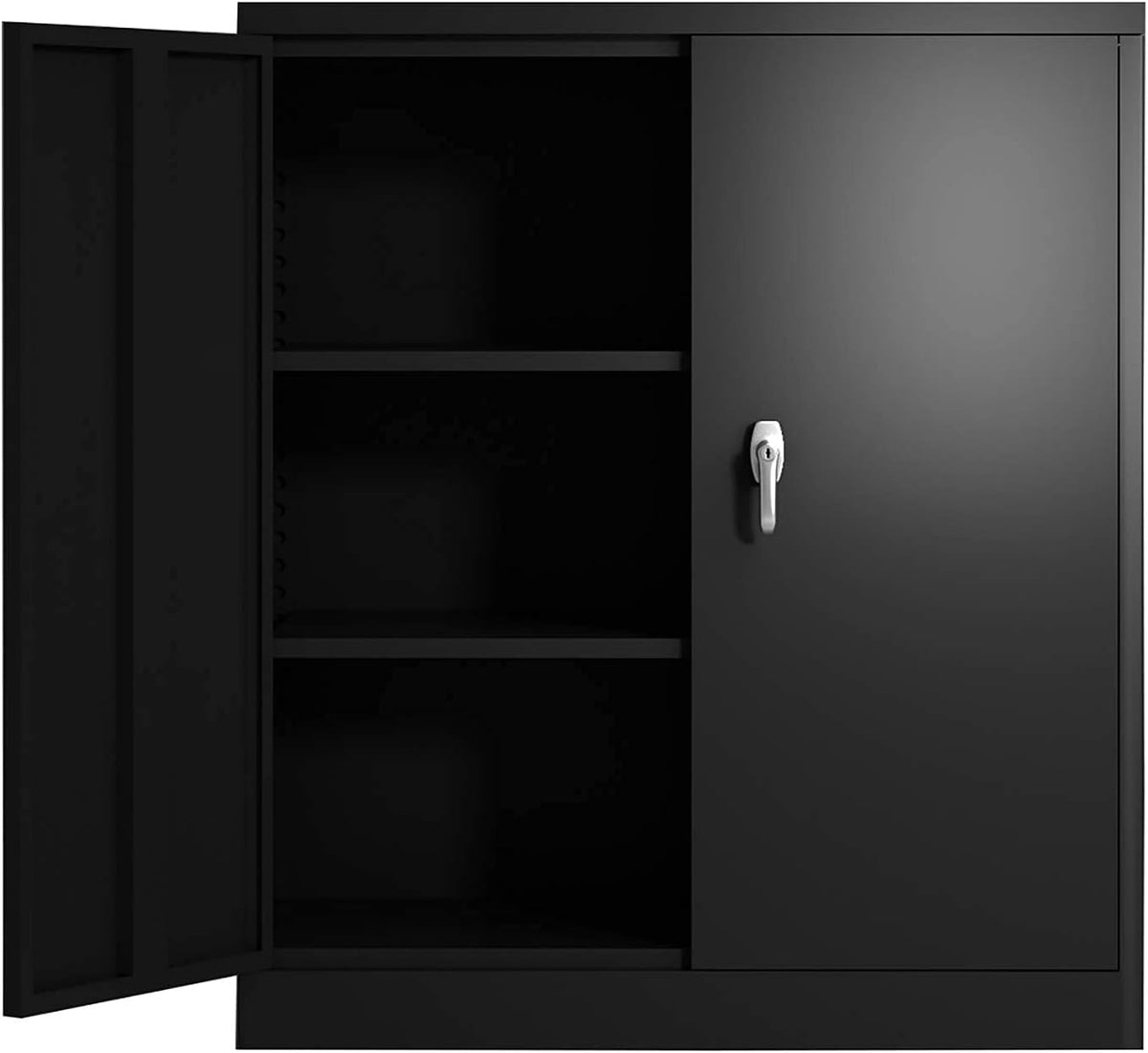 Black Metal Storage Cabinet with 2 Adjustable Shelves M2386