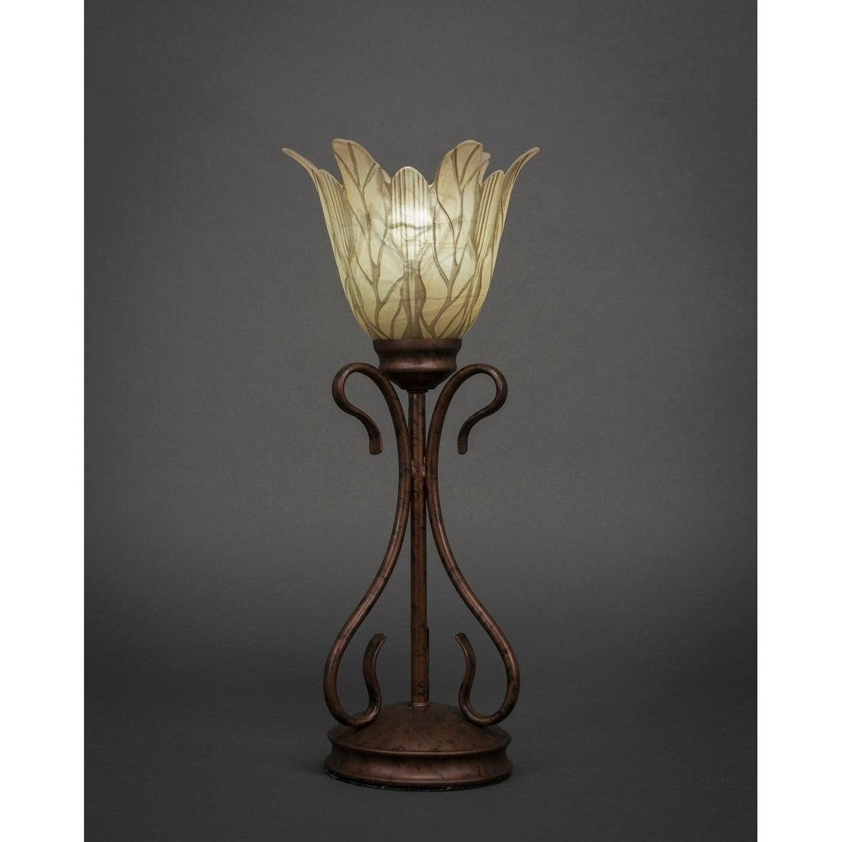 Bronze Finish Mini Table Lamp with Vanilla Leaf Glass H423