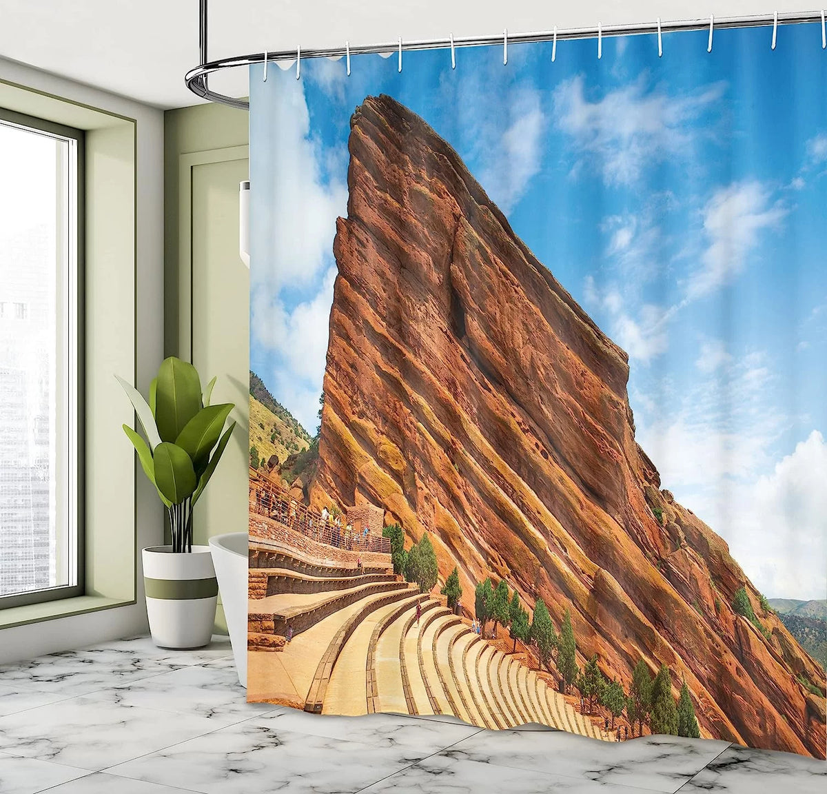 Sea Blue Cinnamon 72x72 inch Cloth Fabric Shower Curtain Set with Hooks A831014