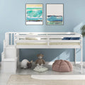 White Twin Size Loft Bed with Stairs and Storage J432917