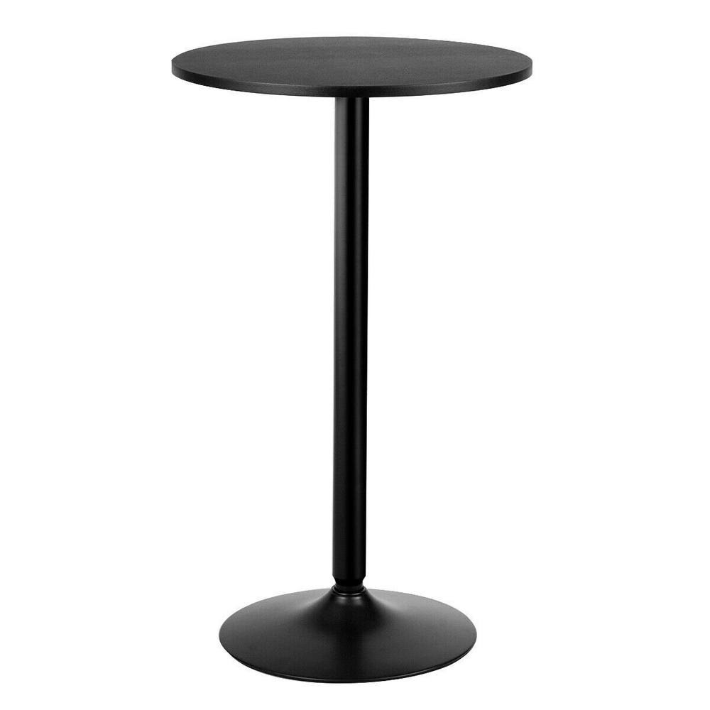 Black Round Bistro Bar Table with Wood Top C66413