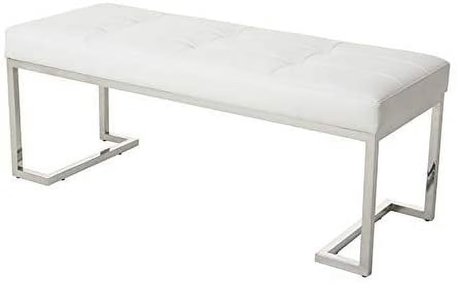 White Rectangle Tufted Faux Leather Bench S123175