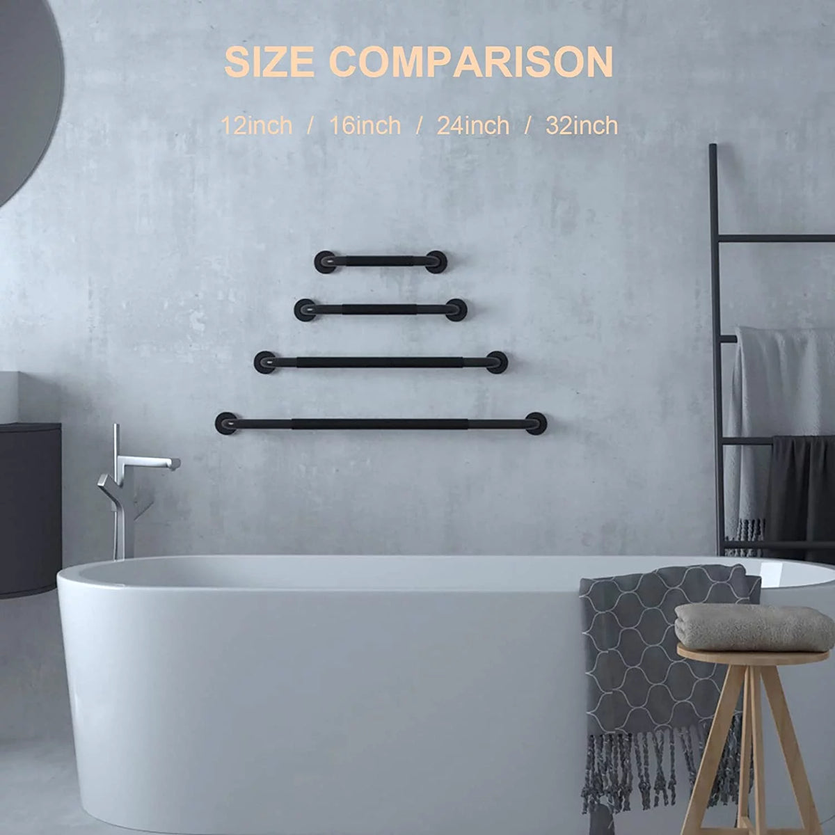 2 Pack 12 Inch Black Shower Grab Bar with Anti Slip Rubber Grip J8767