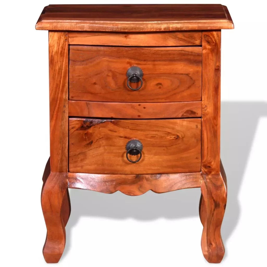 2 pcs Solid Acacia Wood Nightstands with Drawers Z72429