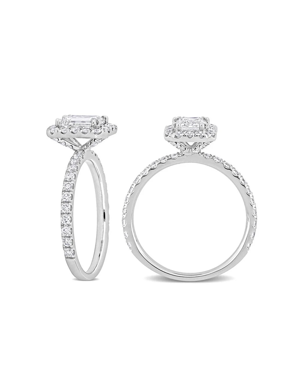 14k White Gold Diamond Emerald-Cut Halo Engagement Ring L914041