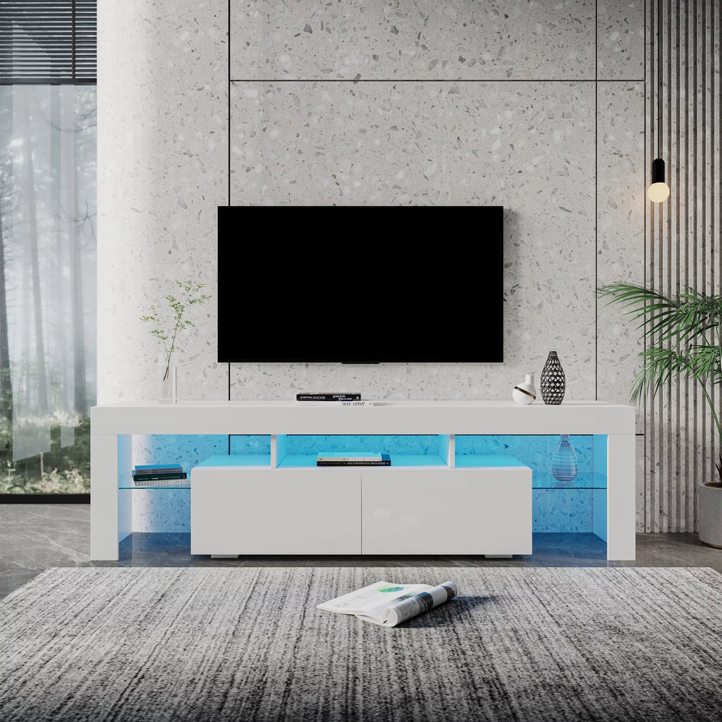 White TV Stand with LED Lights for 80 Inch F3906
