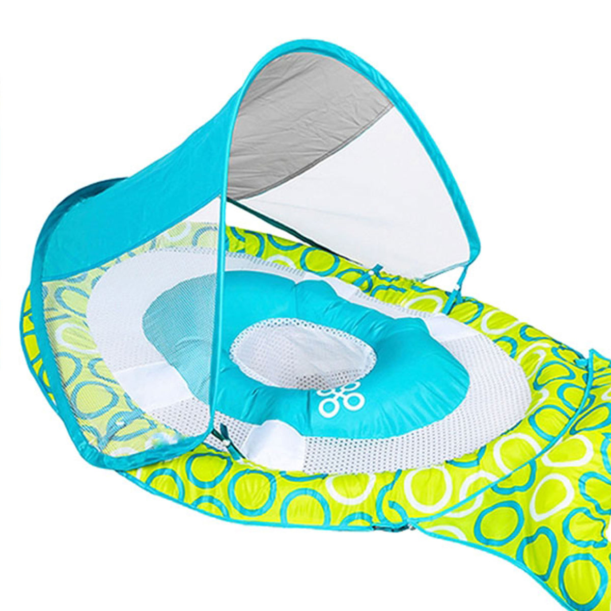 Green/Blue Inflatable Baby Spring Float with Removable UPF 50 Sun Canopy Y15682