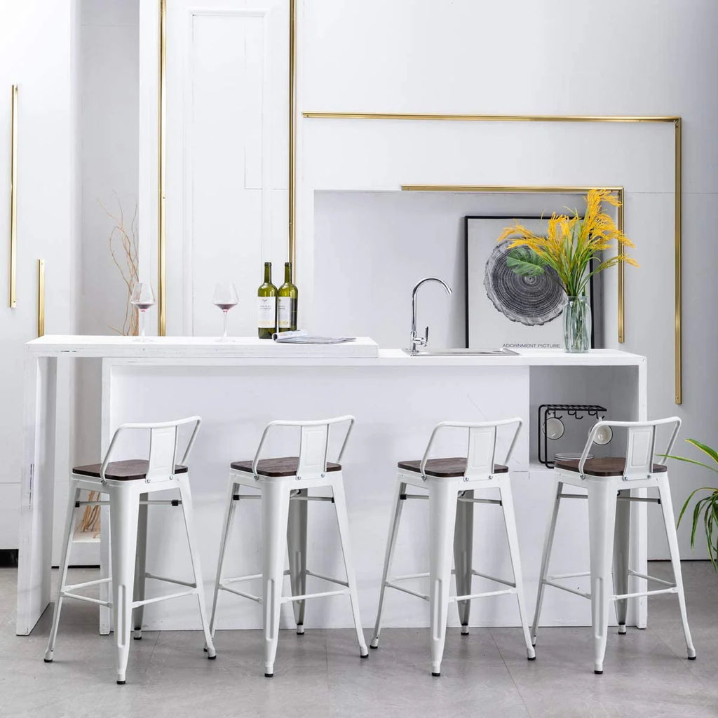 24 Metal Barstools Set of 4 Counter Height with Back N548306