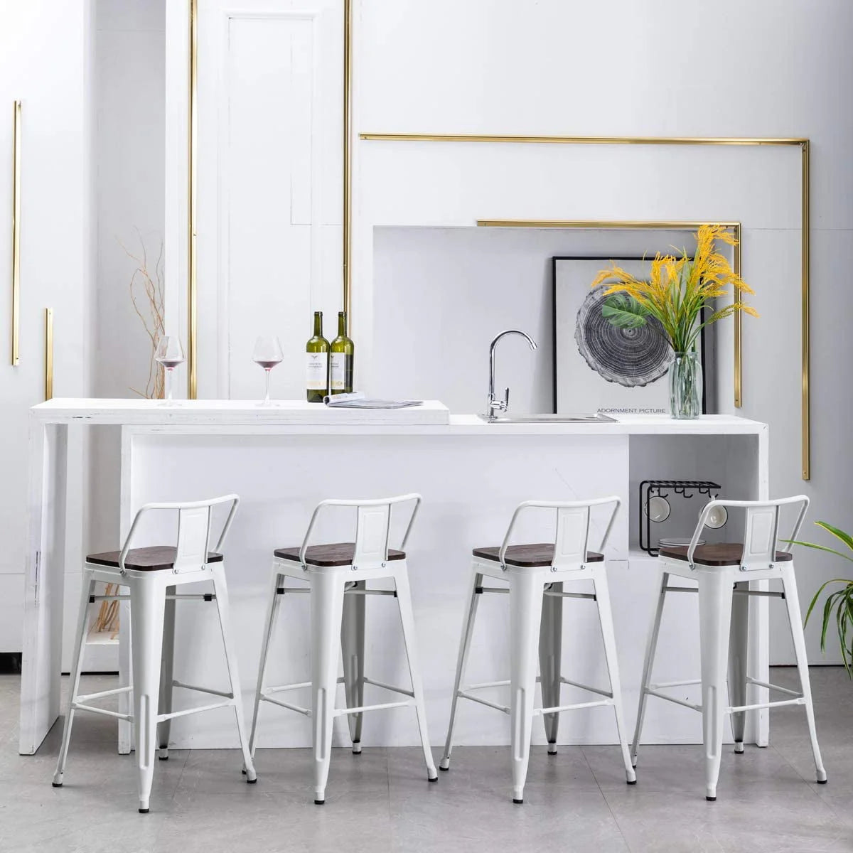 24 Metal Barstools Set of 4 Counter Height with Back N548306