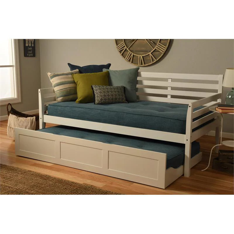 Rustic Walnut Daybed and Trundle with Aqua Mattresses R794