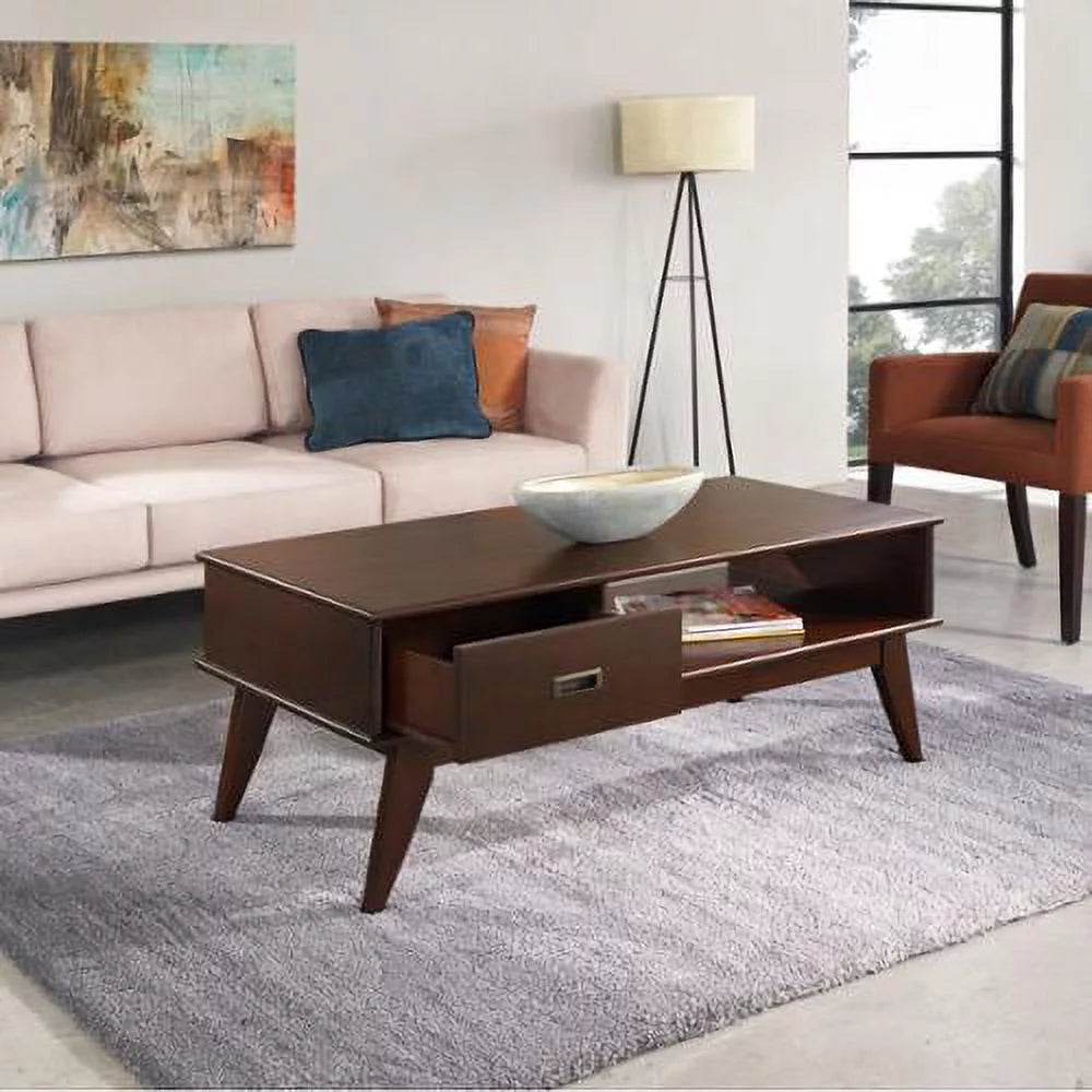 Solid Hardwood 48 Inch Wide Rectangle Mid Century Modern Coffee Table Z648722