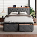 Twin Bed Frame with Storage Drawers Linen Upholstered Headboard Grey D93391