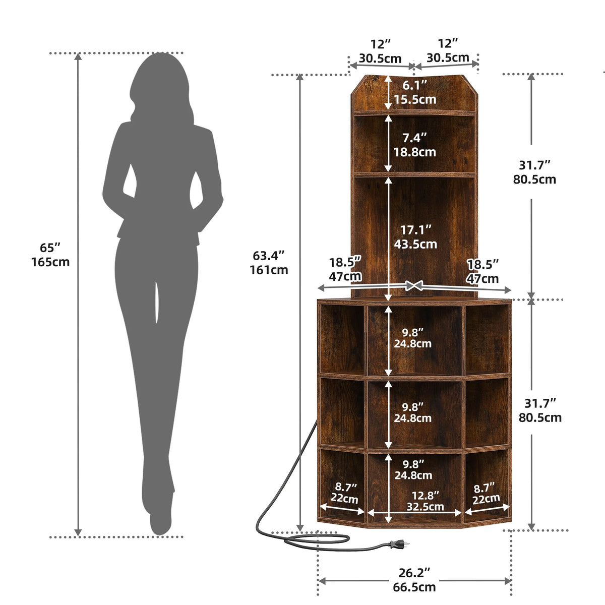5-Tier Corner Shelf with USB Ports and Outlets Y6020