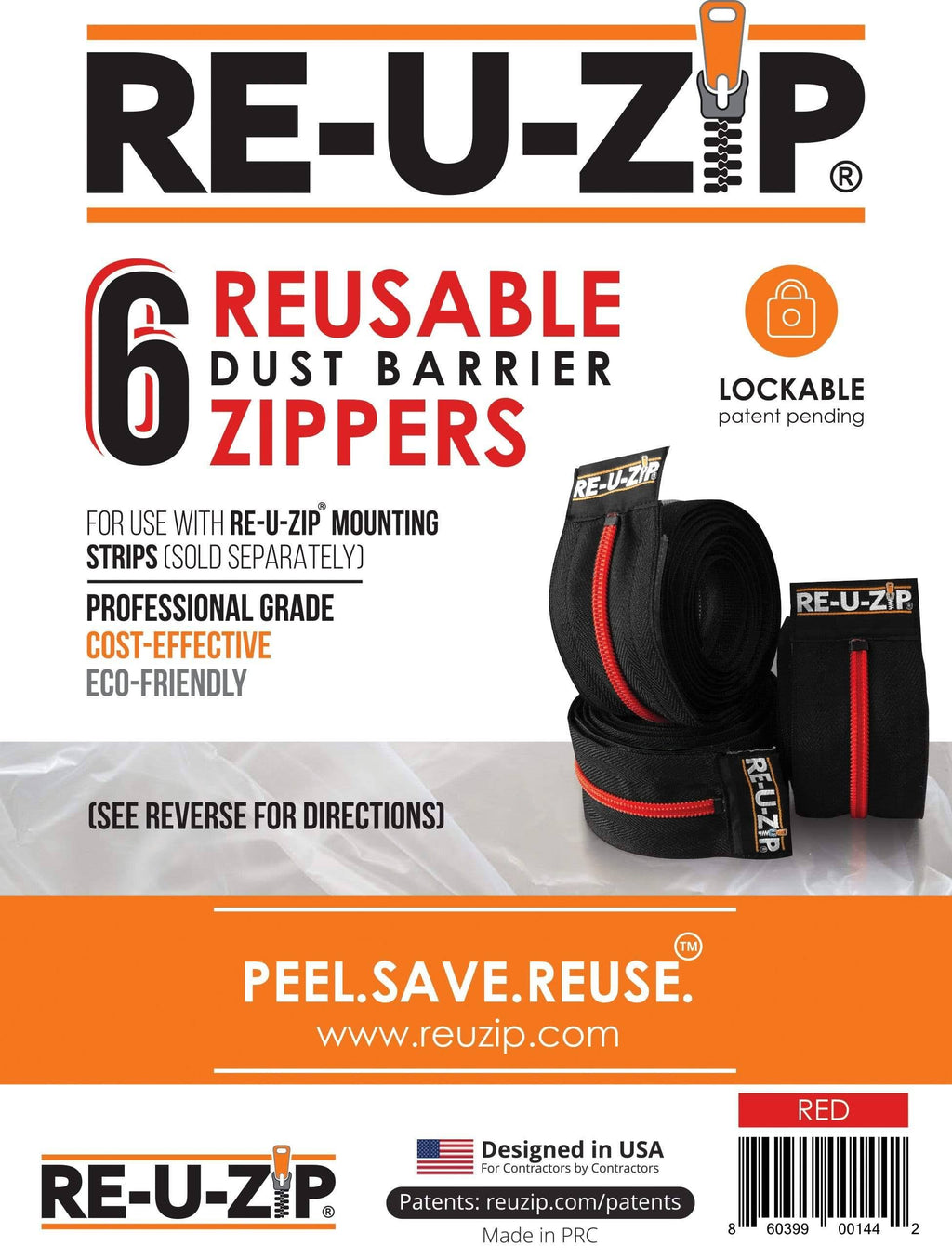 Red Reusable Dust Barrier Zipper 6 Pack Z581011