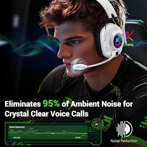 White 2.4 GHz Wireless Bluetooth 5.4 Gaming Headset with Noise Canceling Microphone V556