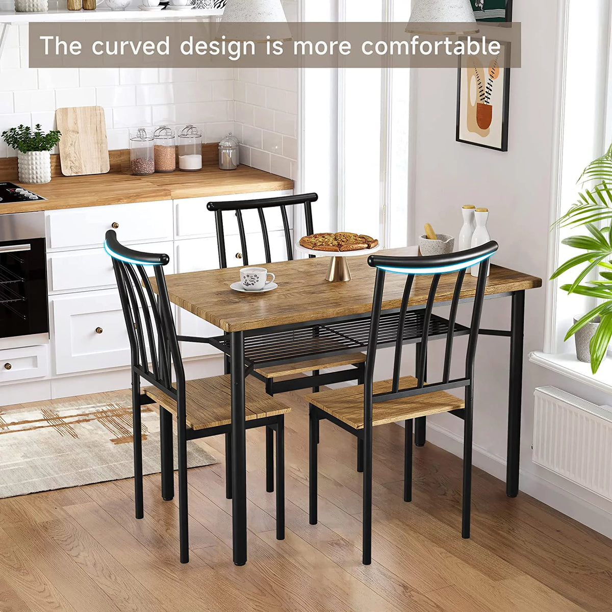 5-Piece Kitchen Table and Chairs for 4 with Metal Frame & Storage Rack K948947